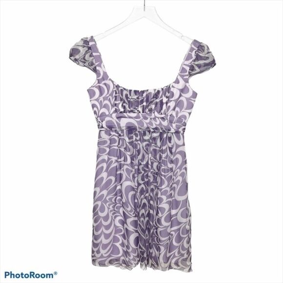 Milly Of New York Silk Purple Print Babydoll Dress - Picture 1 of 10